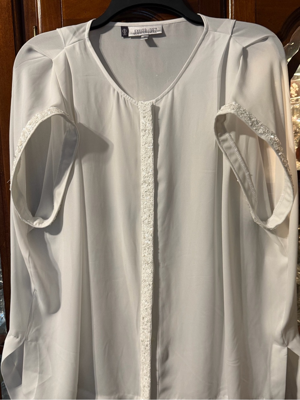 Jennifer Lopez White Women's Embellished Front Blouse